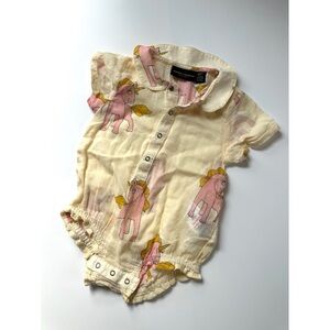 VGUC Mini Rodini sheer pink unicorns one piece 68/74